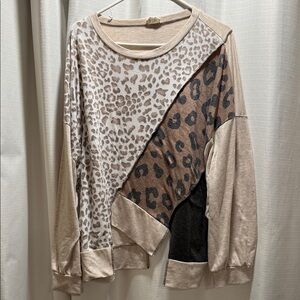 BiBi Mixed Leopard Patchwork Tunic in Beige, Brown, Black